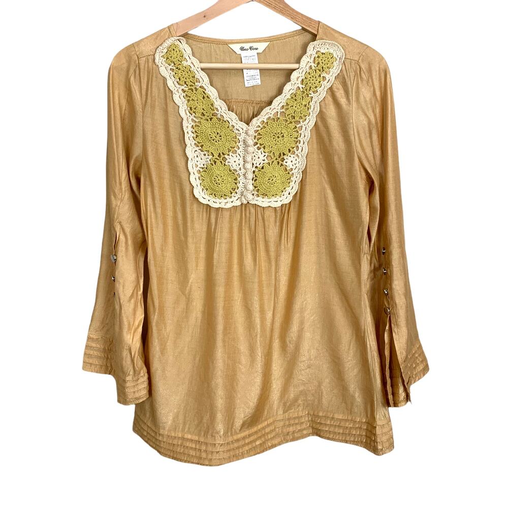 Uno Core Crochet Yoke Blouse S Small Boho Peasant Cottagecore